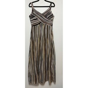 Y2K Coastal Grandaughter Striped Maxi Dress Women Size 12 Indie Boho Neutral